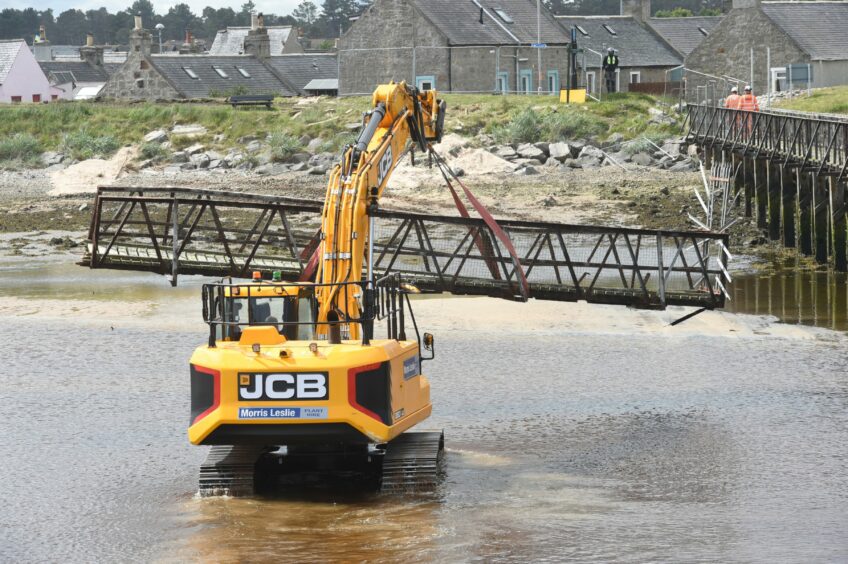 A section of the Lossiemouth bridge being removed
