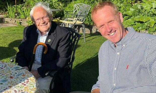 Two chums settle for a natter - Jim with fellow columnist and gardener Brian Cunningham.