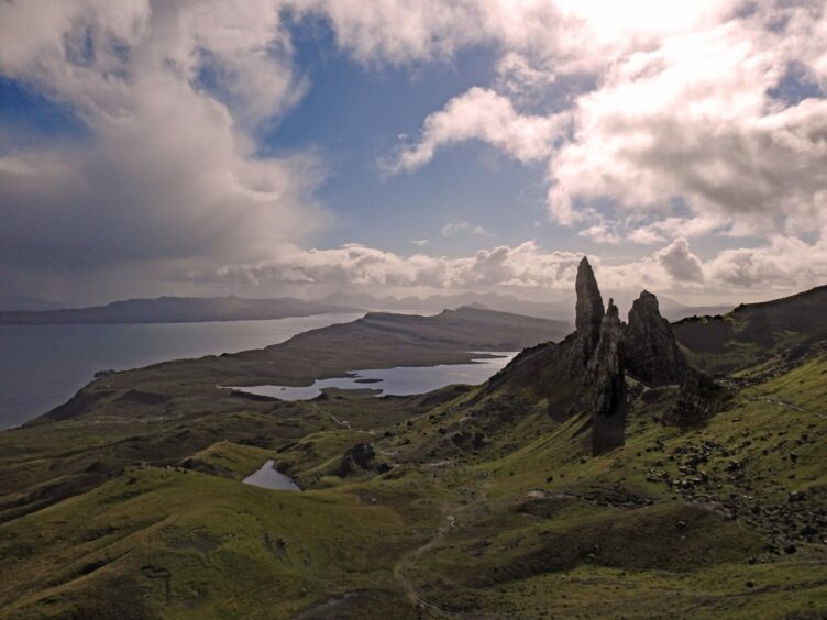 Old Man of Storr is a popular tourist attraction on the east of Skye.