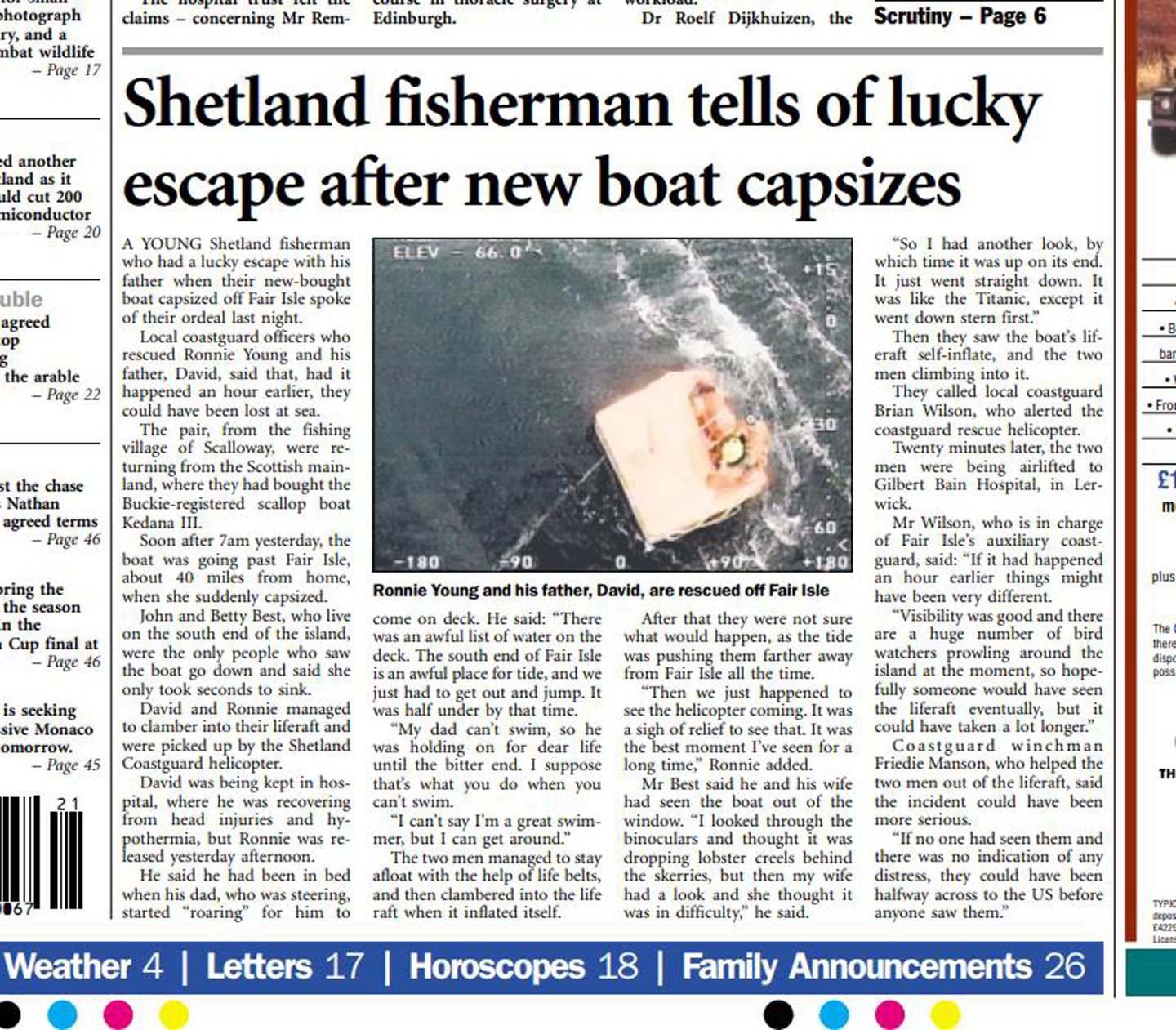 Article about Ronnie Young and Davy Young. Shetland