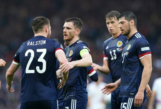 Scotland's Anthony Ralston celebrates scoring their side's first goal of the game during the UEFA Nations League match at Hampden Park, Glasgow. PA Photo
