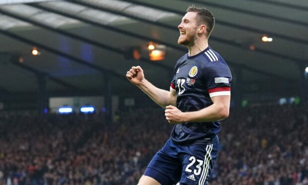 Scotland's Anthony Ralston celebrates scoring against Armenia in June.