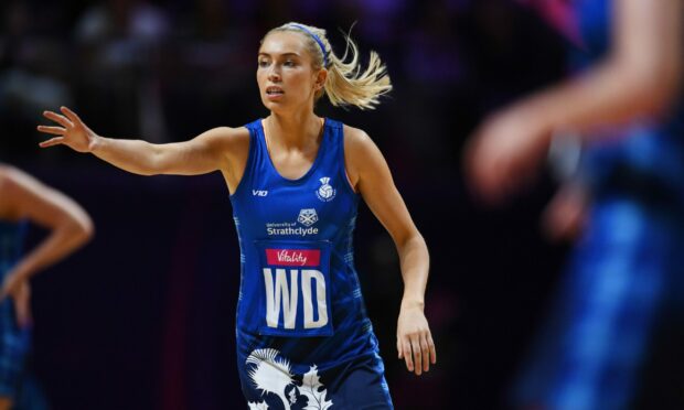 Sarah MacPhail in action at the 2019 Netball World Cup. Photo by Ryan Browne/BPI/Shutterstock (10333620bp)