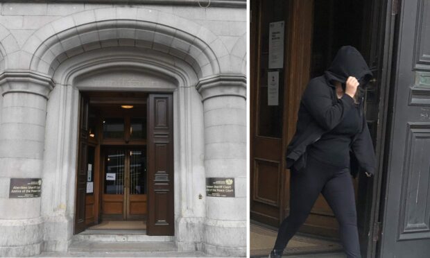 Skye Murray covered up when she was leaving Aberdeen Sheriff Court. Supplied by DCT Media.