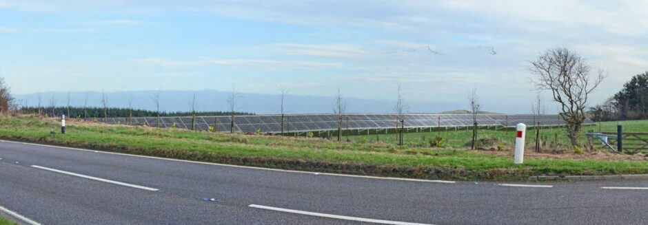 An artist impression of what the proposed Kirkton Solar Farm would look like as seen from the A90. Supplied by Elgin Energy/RPS Group.