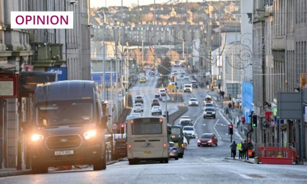 Market Street, pictured, is one of the worst streets in Aberdeen for air pollution. It will lie partially within the Aberdeen Low Emission Zone. Photo: Kami Thomson.