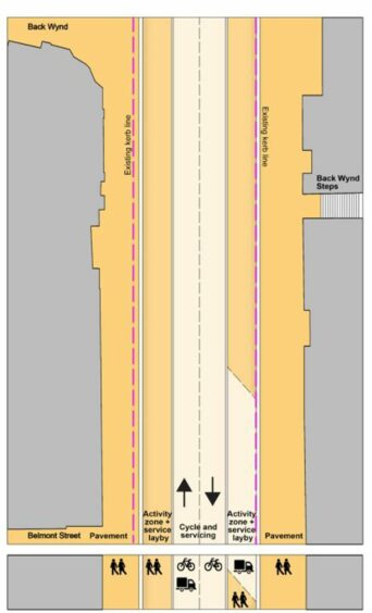 An Aberdeen City Council drawing of the proposed layout of a pedestrianised Union Street.