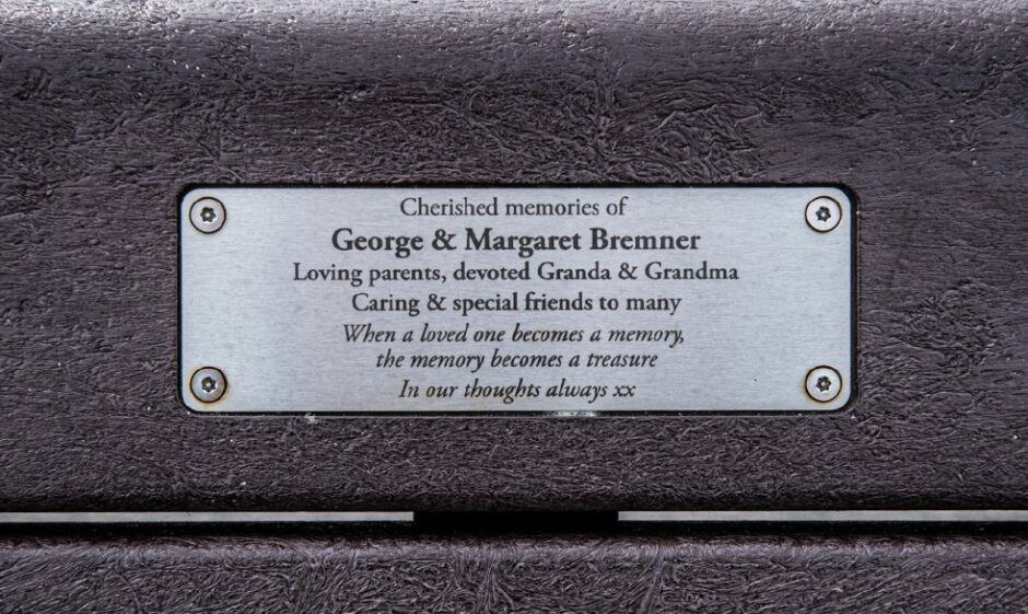 The plaque from George and Margaret Bremner's memorial bench