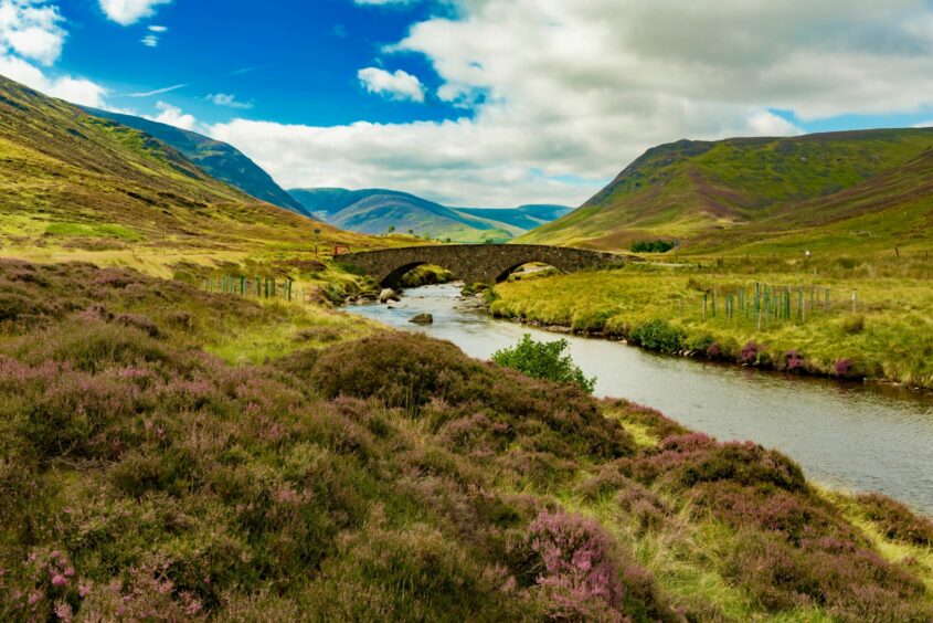 River with old bridge in Cairngorms National Park.