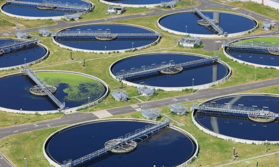 An aerial view of the a sewage treatment works in East London.