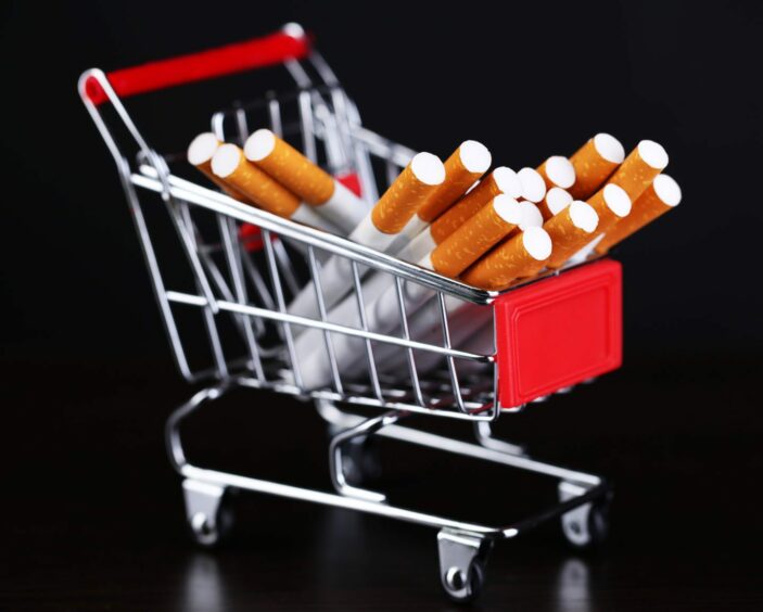 Shopping cart full of cigarettes 