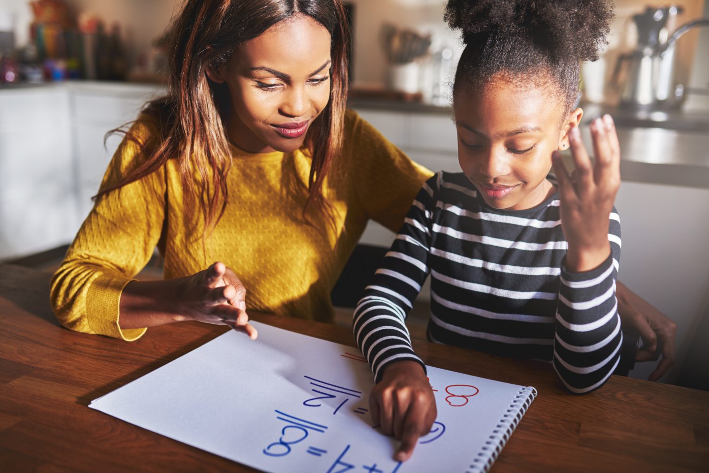 Mother and daughter doing maths sums together