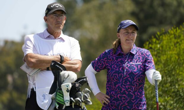 Gemma Dryburgh and her caddie, Paul Heselden, stand at the fourth tee during the final round of the LPGA's Palos Verdes Championship golf tournament, in Palos Verdes Estates, California. Image: Shutterstock