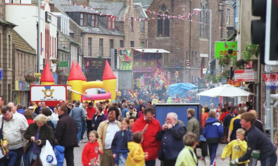 A carnival atmosphere in the centre of Peterhead as part of the Peterhead Scottish Week.