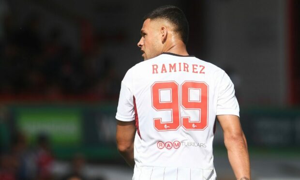 Aberdeen's Christian Ramirez had his number switched from No.9 to 99 when Bojan Miovski signed for Aberdeen. Image: SNS