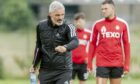 Jim Goodwin during an Aberdeen training session ahead of the match with Celtic.