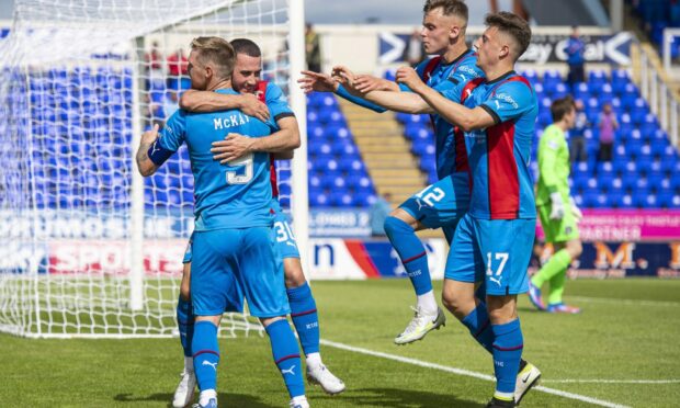 Caley Thistle celebrate after Billy Mckay scored in the 1-1 league opener against Queen's Park.