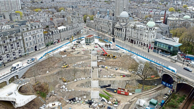 Union Terrace gardens under construction.  Picture by Paul Glendell     26/04/2022
