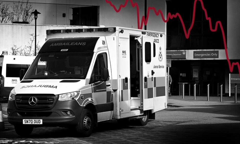 An ambulance parked outside Dr Gray's Hospital in Elgin