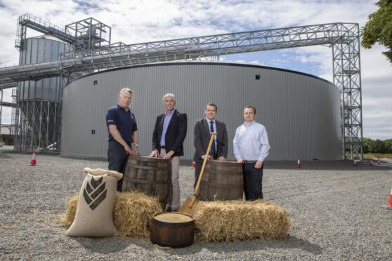 Boortmalt's Charles Tozer general manager for UK and Ireland, Yvan Schaepman chief executive of Boortmalt Group and Peter Nallen chief operations and agriculture officer at Boortmalt with Douglas Ross, MP, MSP. Picture supplied by Grayling.