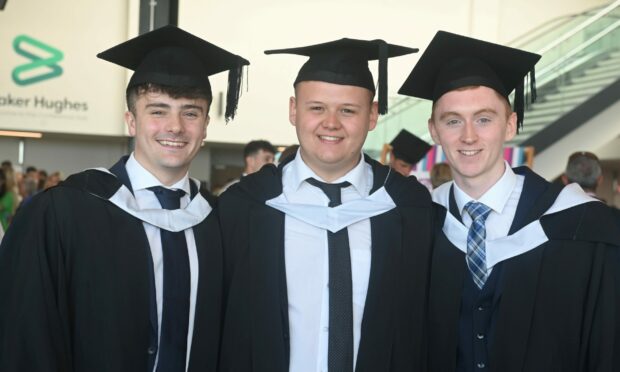 Ben Boss, Toby Mitchell and Euan Bremner graduated today. Picture by Chris Sumner/DC Thomson.
