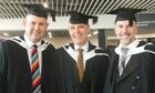 Michael Taylor, Steve Mauld and Neil Hutchinson are among those celebrating their graduation today. 
Picture: Chris Sumner/DCT Media