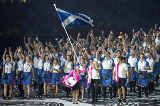 Team Scotland walk out to the opening ceremony at the 2018 Commonwealth Games