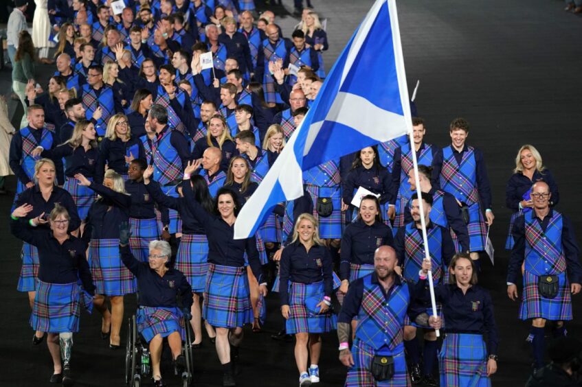 Team Scotland walk out at Friday's opening ceremony for the Commonwealth Games. Jacob King/PA Wire.