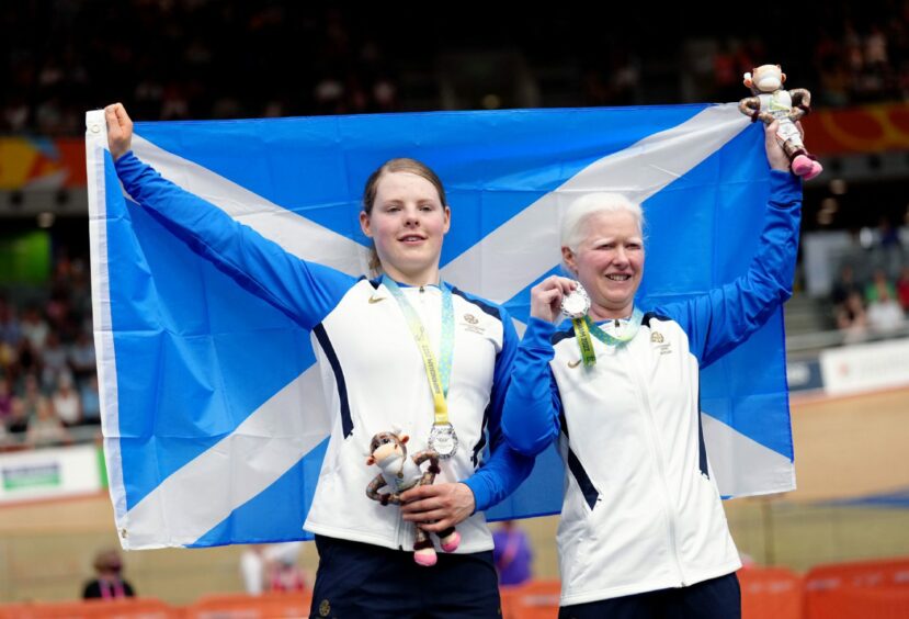 Scotland's Aileen McGlynn (right) and pilot Ellie Stone with their silver medals. Photo by: John Walton/PA Wire.