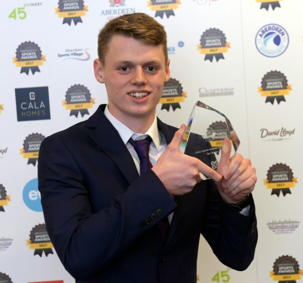 Tom Beeley with his junior achiever of the year prize at the 2017 Aberdeen Sports Awards