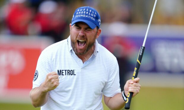 Richie Ramsay celebrates winning the Cazoo Classic at the Hillside Golf Club, Southport.