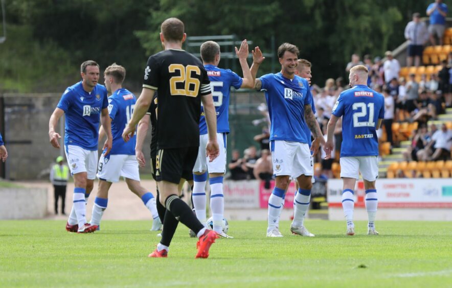 Melker Hallberg is congratulated after putting St Johnstone ahead against Cove Rangers