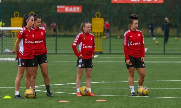 Four of the five youngsters who have moved up from Aberdeen Ladies U19's  squad to the SWPL 1 team. From L-R Millie Urquhart, Annalisa McCann, Brodie Greenwood and Madison Finnie. (Photo by Kenny Elrick)