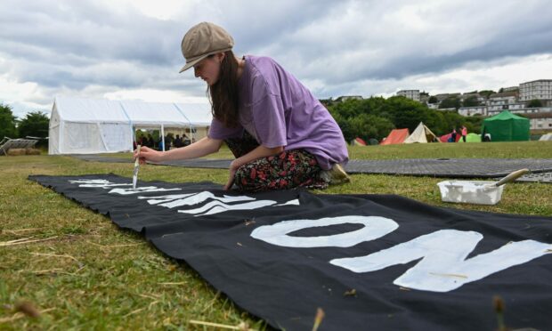 St Fittick's Park Climate Camp preparing for the protest on Sunday. Picture by Kenny Elrick