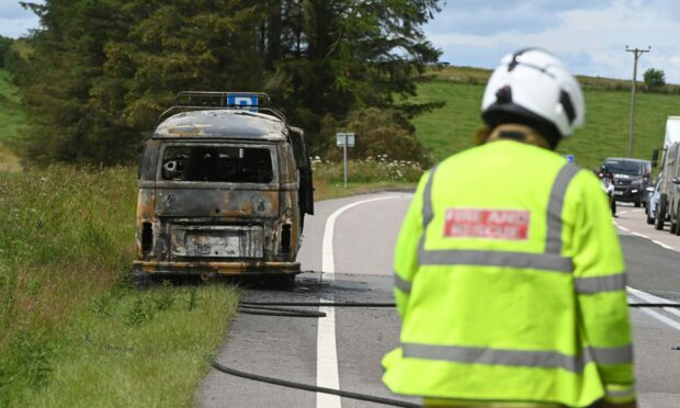 Fire crews responded to the incident on the A96 near Huntly. Pictures by Kenny Elrick/DC Thomson