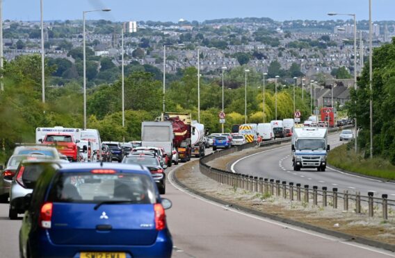 Traffic built up heading towards Bridge of Dee on the A92 Stonehaven Road as a result of the slow protest. Picture by Kath Flannery/DC Thomson