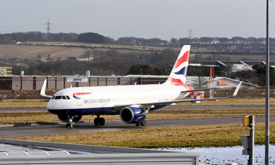 British Airways plane at Aberdeen International Airport.