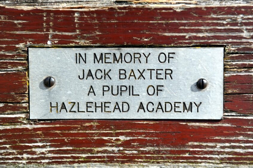 Jack's plaque on the memorial benches there to remember Craig Buchanan and Jack Baxter.