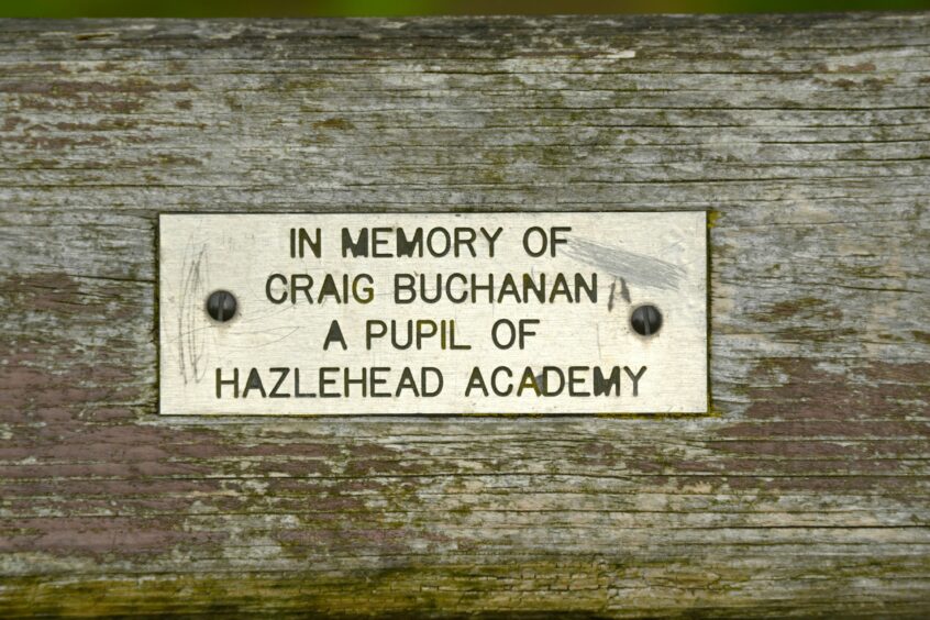 Craig's plaque on the memorial benches there to remember Craig Buchanan and Jack Baxter.