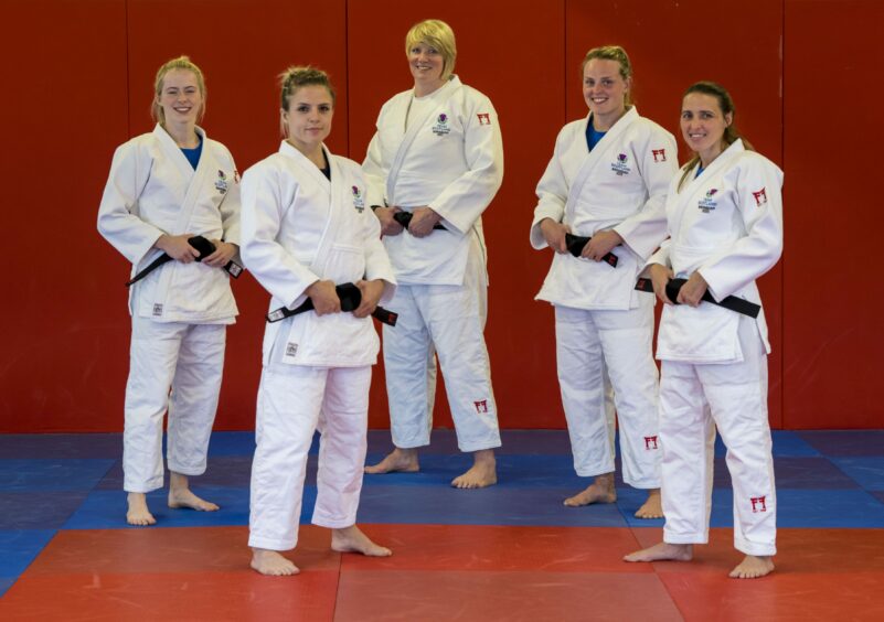 (L-R) X, Malin Wilson, Sarah Adlington, X and Kimberley Renicks, who will fight for Team Scotland at the Commonwealth Games. Photo by Craig Watson