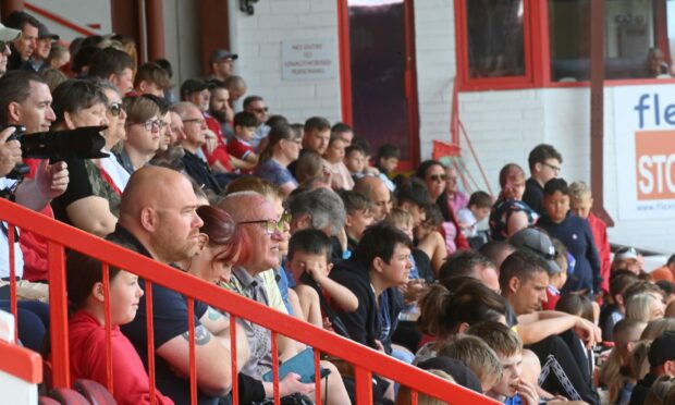 Aberdeen supporters at Pittodrie for today's open training session.