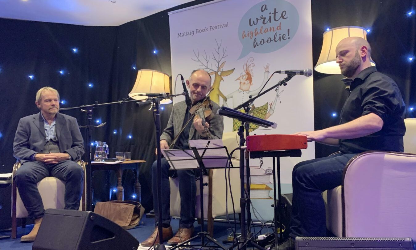 Paul Murton, Duncan Chisholm and Hamish Napier perform to the community at A Write Highland Hoolie book festival