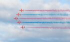 RAF Red Arrows scream across the sky in Peterhead. Picture by Scott Baxter/ DC Thomson.