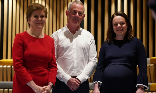 First Minister Nicola Sturgeon with senior advisor Mark Logan and Finance Secretary Kate Forbes as they launch Scotland's tech scalers, a network of centres of expertise to help Scotland's tech founders and entrepreneurs scale-up their businesses. Photo by Andrew Milligan/PA Wire