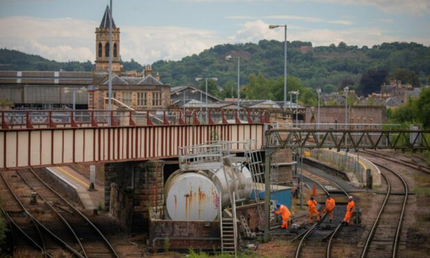 The underside of three bridges have been damaged by a freight train in Perth - impacting the Highland line. Pic Steve MacDougall/DCT Media