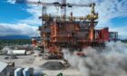 Valhall drilling platform has had its legs blown off as it is being decommissioned in Norway..