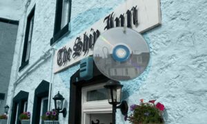 A CD hanging outside the Ship Inn in Stonehaven is being used as a deterrent to stop seagulls attacking customers.