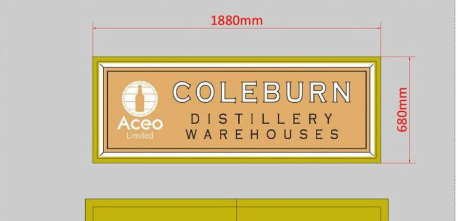 Signage at Coleburn Distillery warehouse.