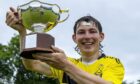 Col Glen captain Andrew MacVicar with the trophy. Pic by Stephen Lawson (SportPix).