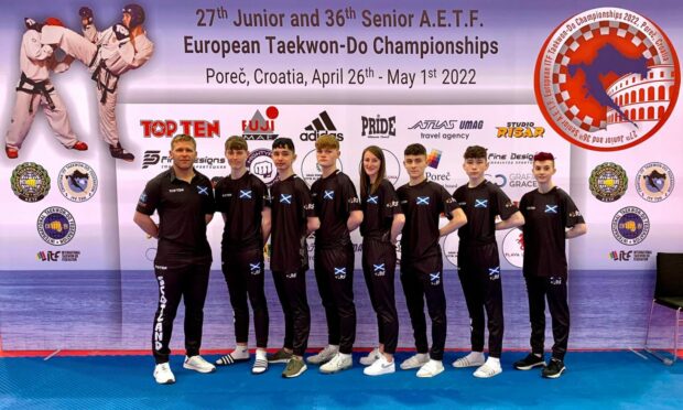 Scottish team which competed at the European Taekwon-Do Championships in Croatia in April, from left to right: Mark Boydell (coach), Lewis Moir, Darryl Cox, Harvey Brett, Katrina Carr, Jack Shaw, Gavin Shaw and Millie Fulton. Picture supplied by Boydell Blackbelt Academies.